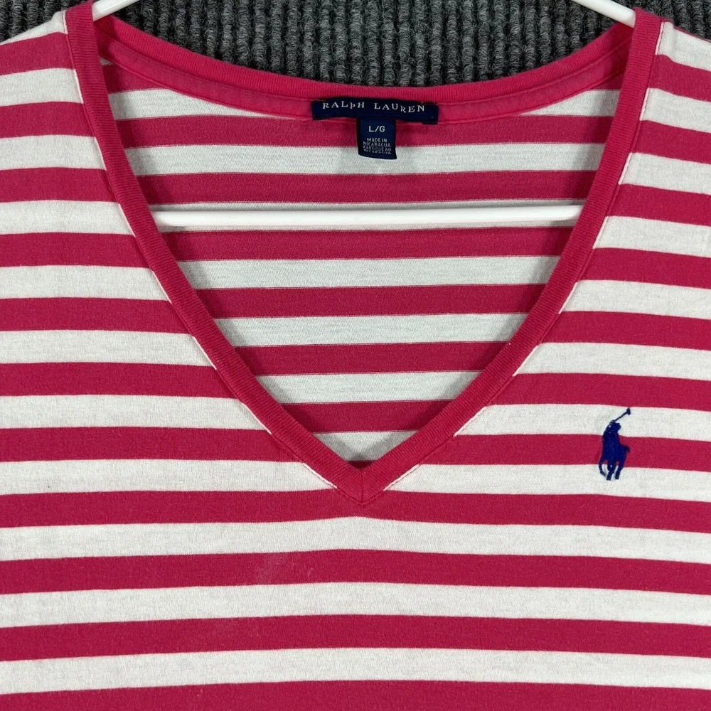 Ralph Lauren Shirt Youth Girls Large Pink Striped Short Sleeve Soft Cotton